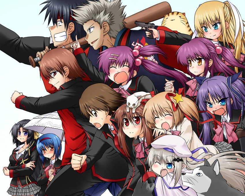 noumi kudryavka, natsume rin, kamikita komari, naoe riki, natsume kyousuke, and 9 more (little busters!) drawn by hanya_(hanya_yashiki)