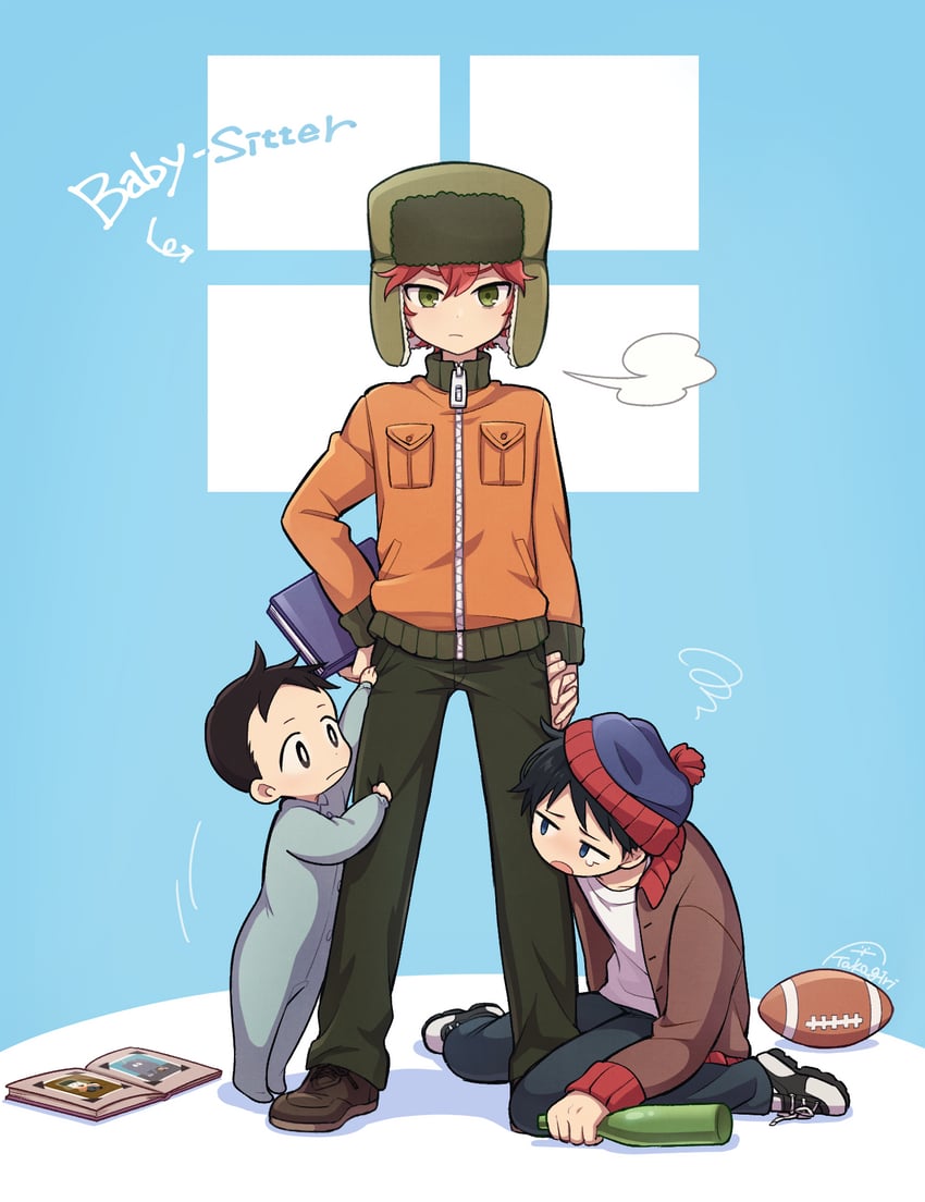 stan marsh, kyle broflovski, and ike broflovski (south park) drawn by haizai
