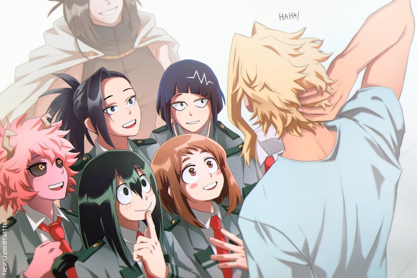 uraraka ochaco, asui tsuyu, yaoyorozu momo, ashido mina, jiro kyoka, and 3 more (boku no hero academia) drawn by trevo_(trevoshere)