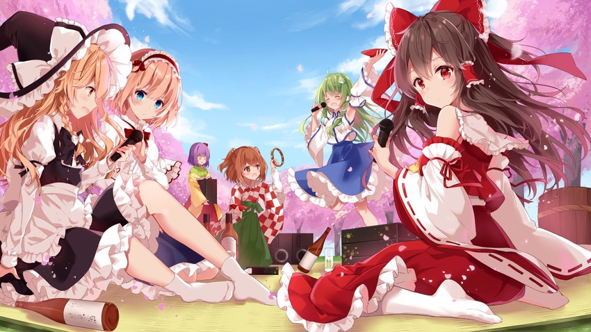 hakurei reimu, kirisame marisa, kochiya sanae, alice margatroid, hieda no akyuu, and 1 more (touhou) drawn by kisaragi_yuri
