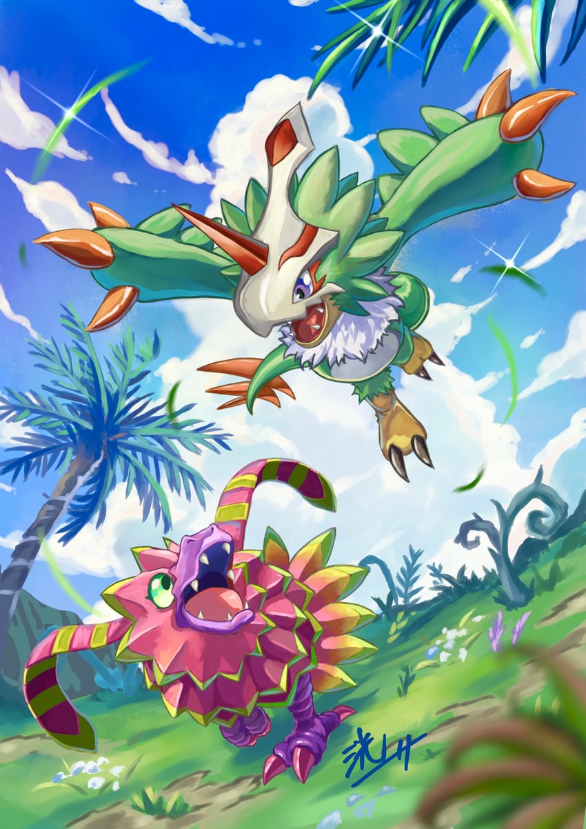pteromon and pomumon (digimon and 1 more) drawn by kou_(xcws3487)