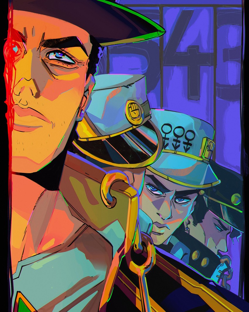 kujo jotaro (jojo no kimyou na bouken and 4 more) drawn by h4tter