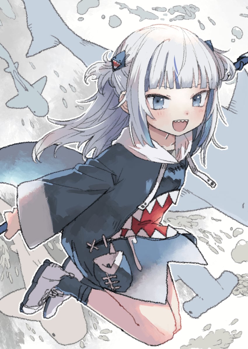 gawr gura (hololive and 1 more) drawn by omochi_chowder