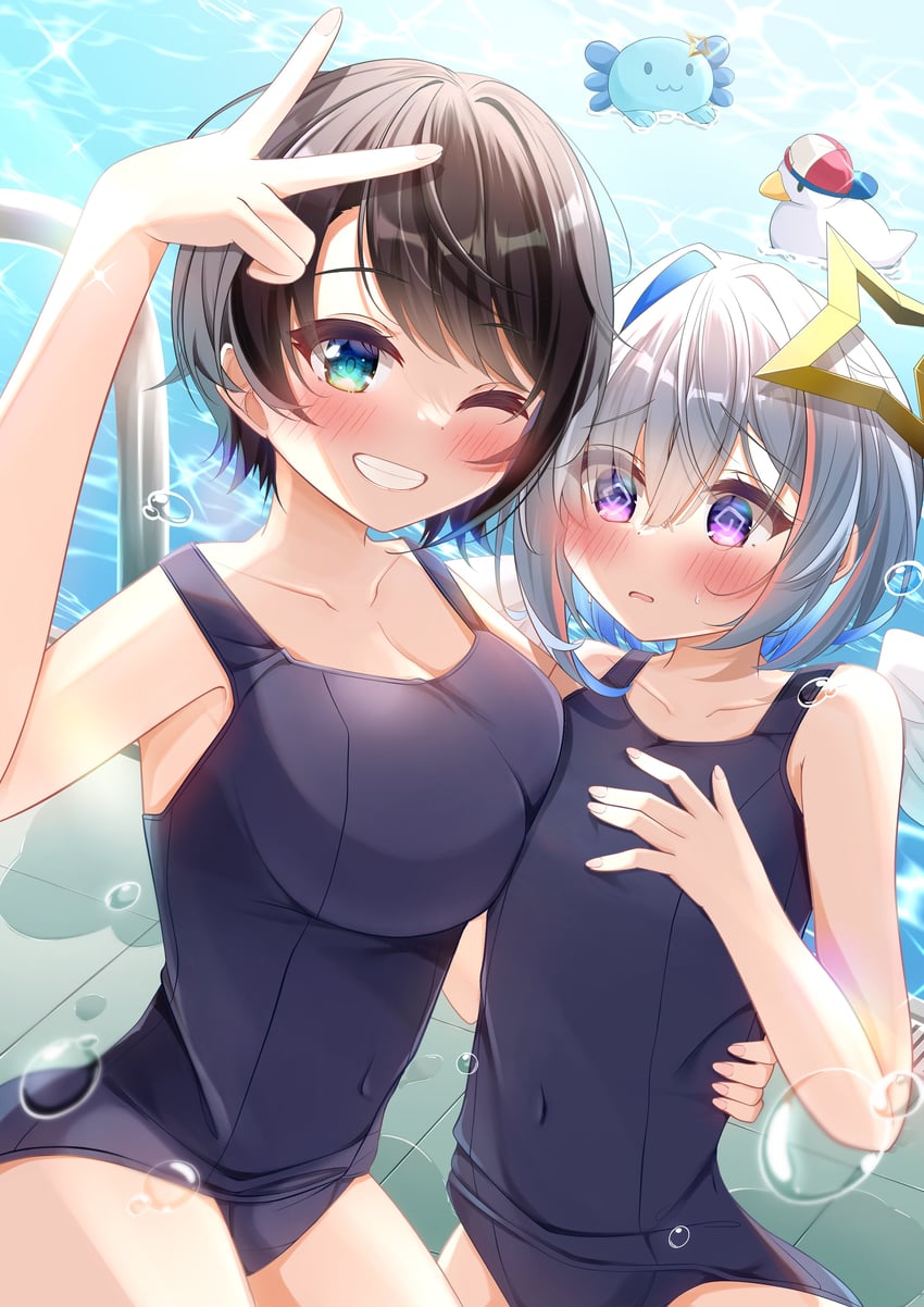 oozora subaru, amane kanata, subaru duck, and upao (hololive and 1 more) drawn by masanohe_(etoileair)