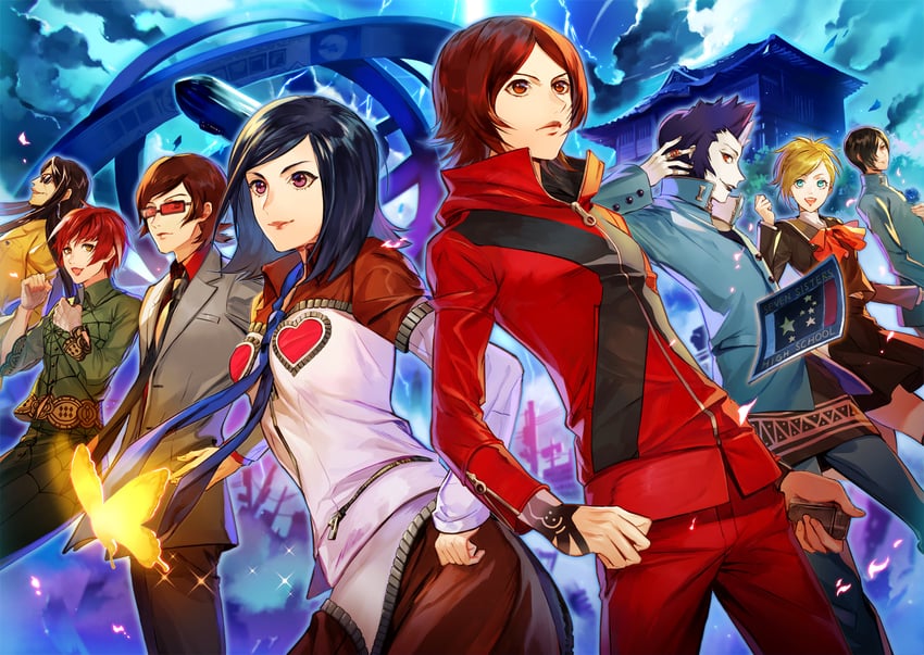 suou tatsuya, amano maya, lisa silverman, kurosu jun, mishina eikichi, and 4 more (persona and 3 more) drawn by hasumikaoru