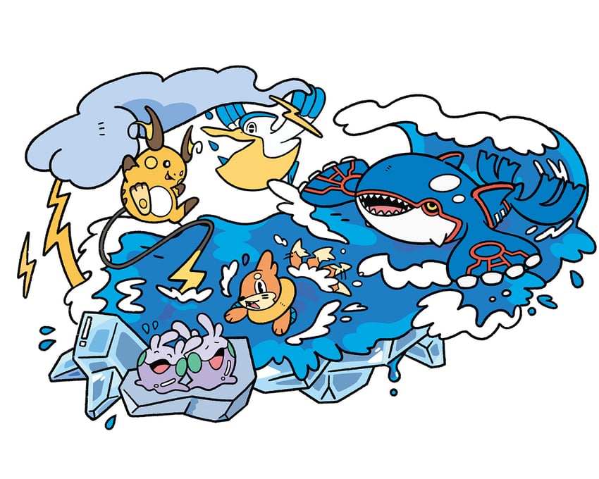 raichu, goomy, kyogre, pelipper, and buizel (pokemon)