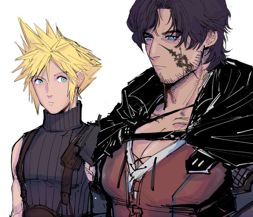 cloud strife and clive rosfield (final fantasy and 2 more) drawn by slackertherubycat