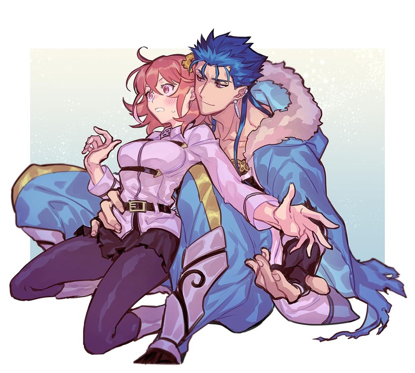 fujimaru ritsuka and cu chulainn (fate and 1 more) drawn by uni_(nico02)