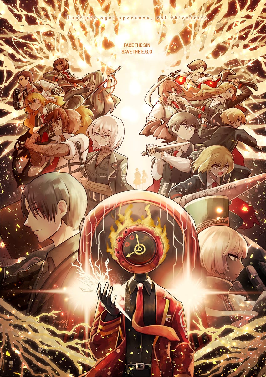ishmael, don quixote, faust, sinclair, yi sang, and 10 more (project moon and 1 more) drawn by gredell_elle