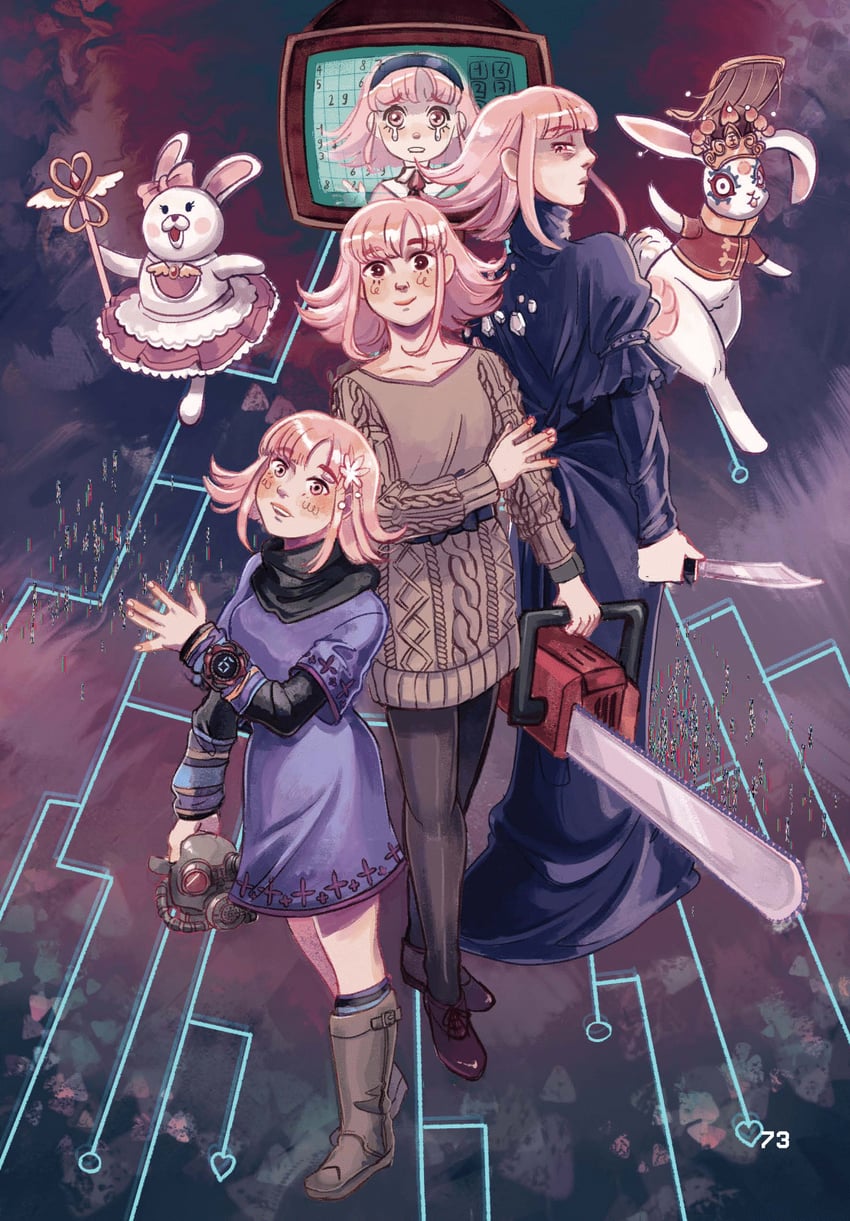 nanami chiaki, usami, kurashiki akane, zero iii, and zero (danganronpa and 5 more) drawn by rainynie