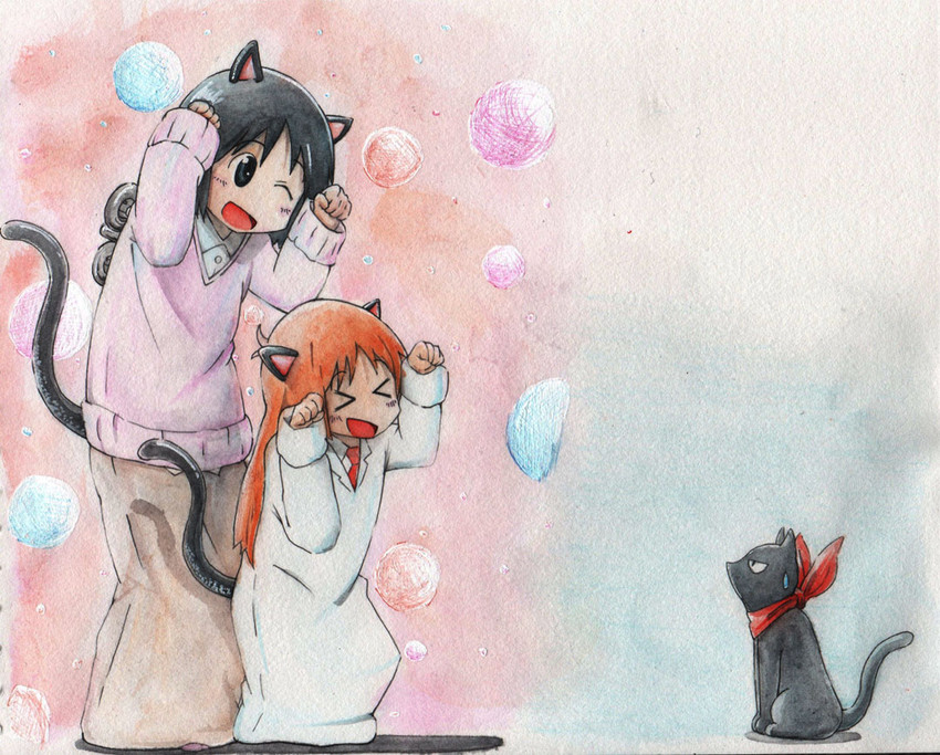 shinonome nano, professor shinonome, and sakamoto (nichijou) drawn by io_(380381)