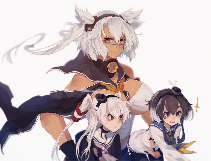 amatsukaze, musashi, tokitsukaze, and musashi kai (kantai collection) drawn by karasumi_kasuka