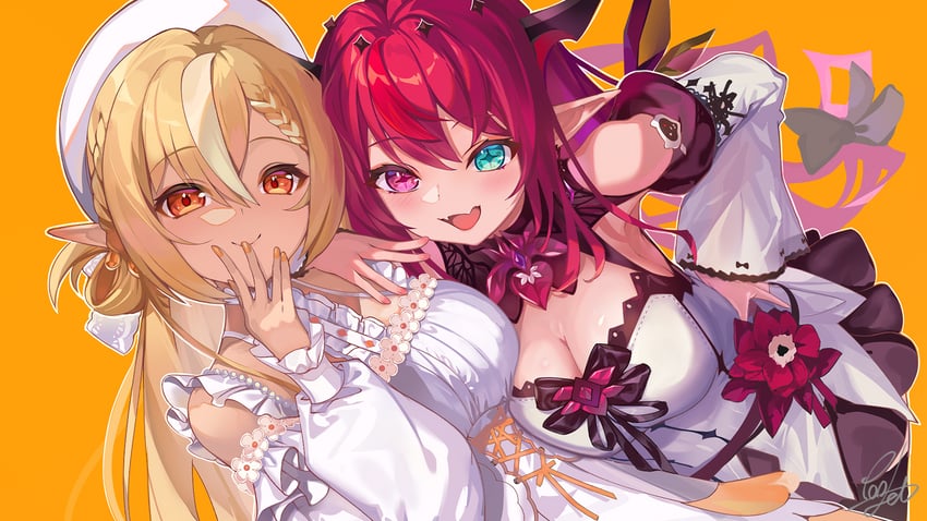 shiranui flare and irys (hololive and 1 more) drawn by pondel