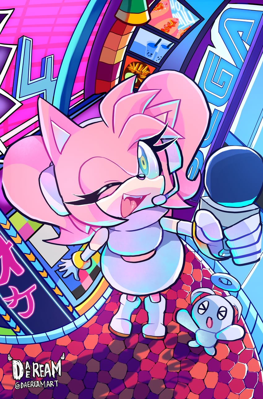 amy rose, ulala, and hero chao (sonic and 2 more) drawn by daeream