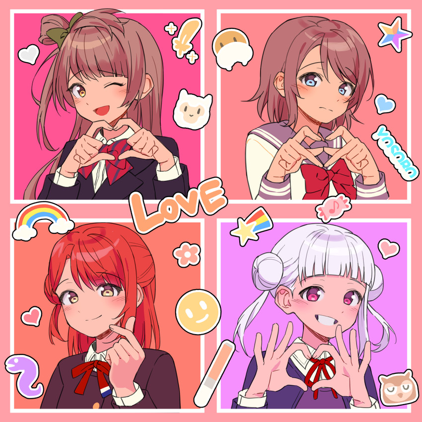 watanabe you, minami kotori, uehara ayumu, and arashi chisato (love live! and 4 more) drawn by namgic