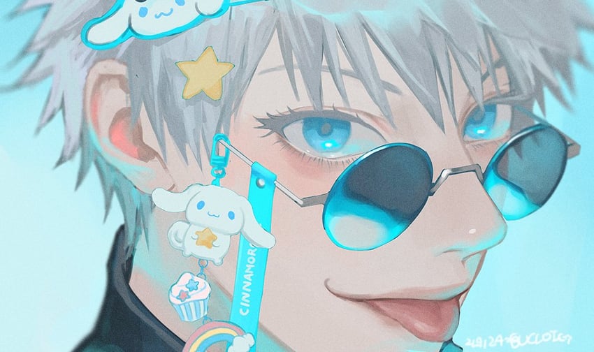 gojou satoru and cinnamoroll (jujutsu kaisen and 2 more) drawn by blackbox_(blackbox9158)