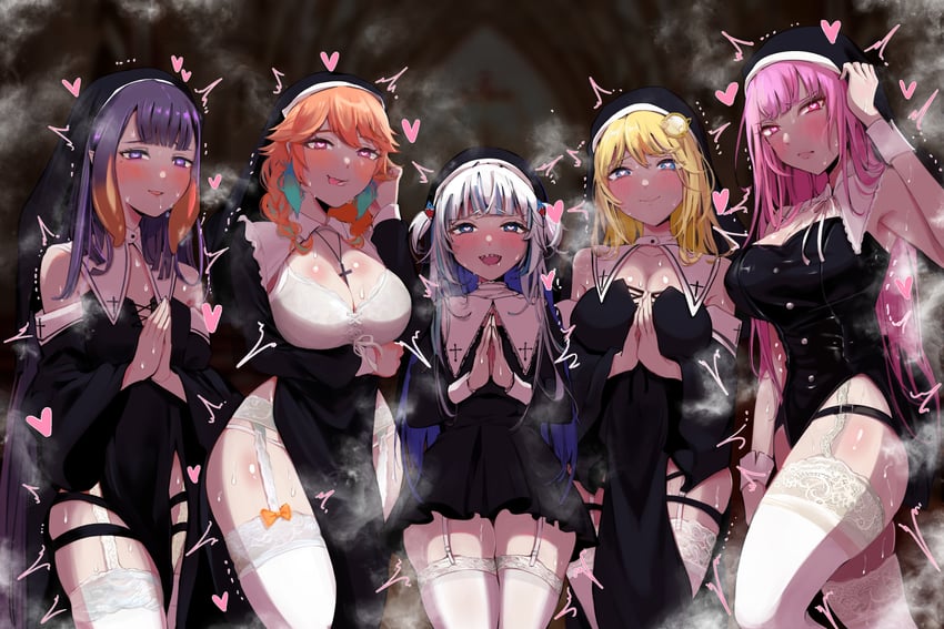 houshou marine, gawr gura, mori calliope, ninomae ina'nis, takanashi kiara, and 1 more (hololive and 1 more) drawn by hosto