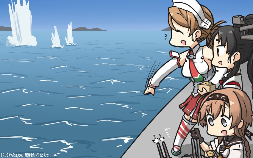 teruzuki, littorio, chou-10cm-hou-chan, and nisshin (kantai collection) drawn by hamu_koutarou