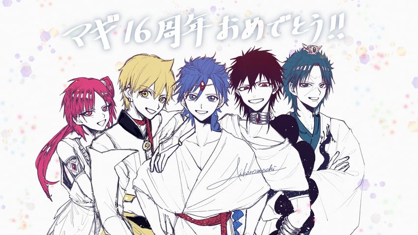 morgiana, aladdin, alibaba saluja, judal, and ren hakuryuu (magi the labyrinth of magic) drawn by ankoromochi_831