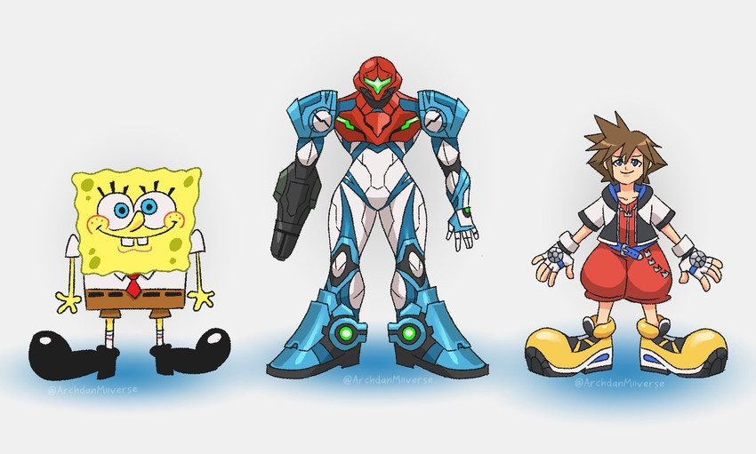 samus aran, sora, and spongebob squarepants (super smash bros. and 6 more) drawn by archdan
