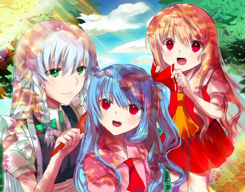 remilia scarlet, flandre scarlet, and izayoi sakuya (touhou) drawn by chirosuke