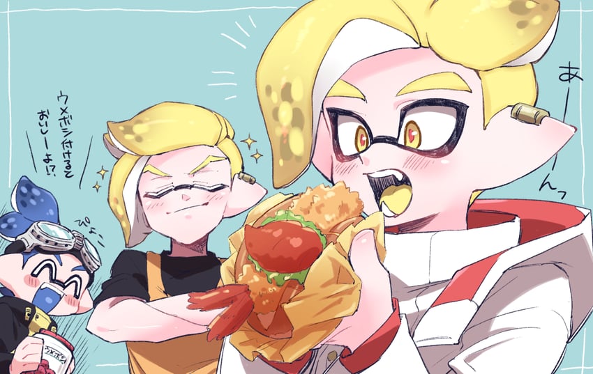 goggle-kun, emperor, and prince (splatoon) drawn by homare_(g_hmr88)