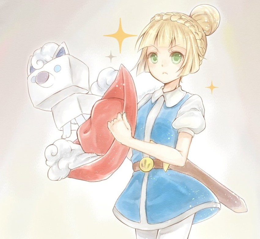 lillie and alolan vulpix (pokemon and 1 more) drawn by yomogi_(black-elf)