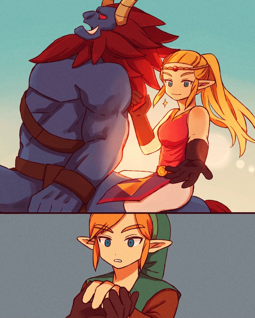 link, princess zelda, and lynel (the legend of zelda and 1 more) drawn by teateeeea