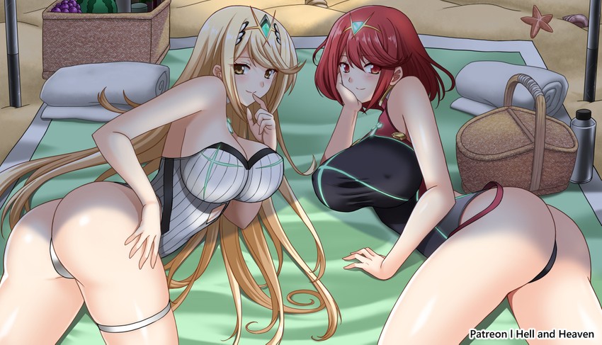 pyra and mythra (xenoblade chronicles and 1 more) drawn by hellandheaven