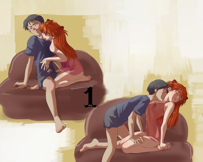 souryuu asuka langley and ikari shinji (neon genesis evangelion) drawn by amondetauro