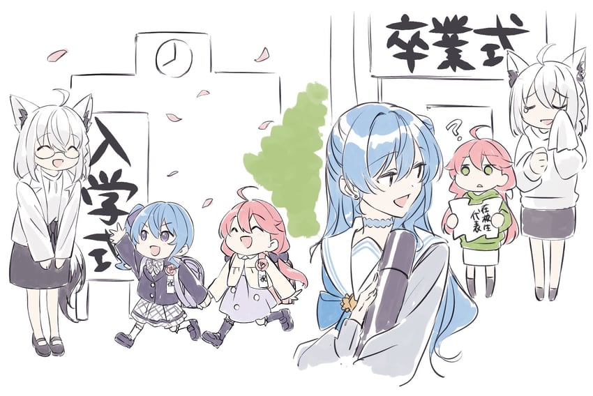 shirakami fubuki, hoshimachi suisei, and sakura miko (hololive) drawn by yaya_(pi63925174)