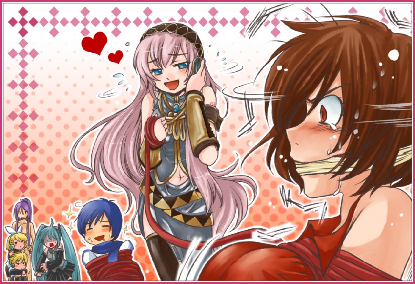 hatsune miku, kagamine rin, kagamine len, megurine luka, kaito, and 2 more (vocaloid) drawn by shinma_misa