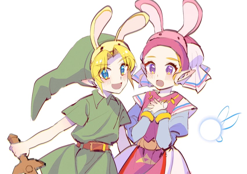 link, princess zelda, young link, navi, and young zelda (the legend of zelda and 1 more) drawn by shocho_(shaojiujiu)