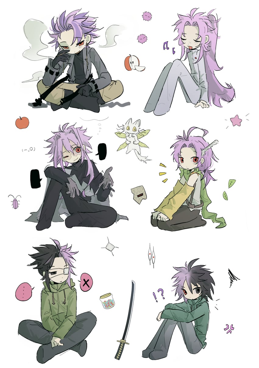hatsutori hajime, theodore riddle, nijou ryuu, mutsushika misumi, nanami izu, and 2 more (saibou shinkyoku) drawn by z_(z656284462)