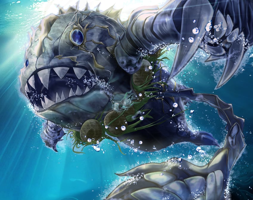 icejade tremora and superancient deepsea king coelacanth (yu-gi-oh!) drawn by gtbowl