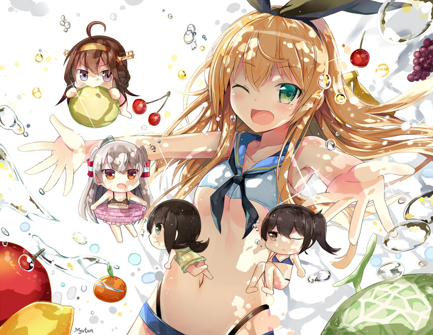 kaga, shimakaze, kongou, fubuki, and amatsukaze (kantai collection) drawn by myuton