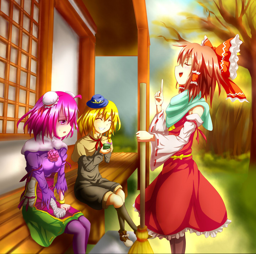 hakurei reimu, kirisame marisa, and ibaraki kasen (touhou) drawn by sakaokasan