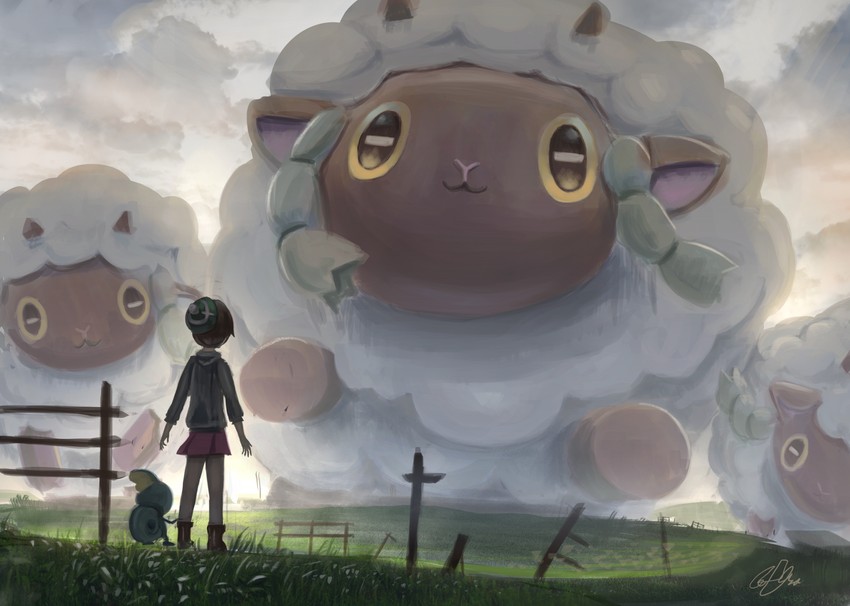 gloria, sobble, and wooloo (pokemon and 1 more) drawn by flyaspring4