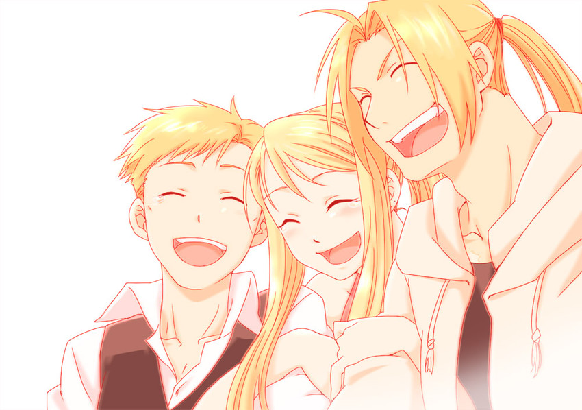 edward elric, alphonse elric, and winry rockbell (fullmetal alchemist) drawn by rikko_(peso)