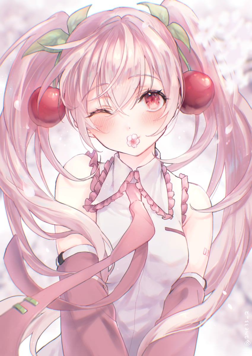 hatsune miku and sakura miku (vocaloid) drawn by ame33_2