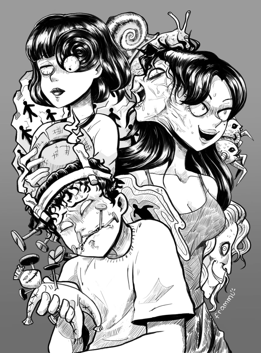 kawakami tomie, tsujii souichi, and kurotani azami (tomie and 5 more) drawn by frammu