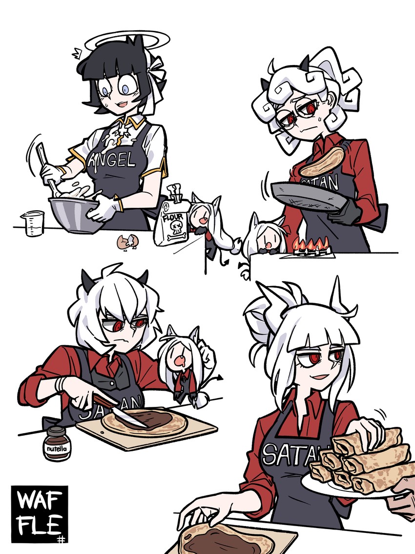 lucifer, cerberus, malina, azazel, and pandemonica (helltaker) drawn by neonfloyd