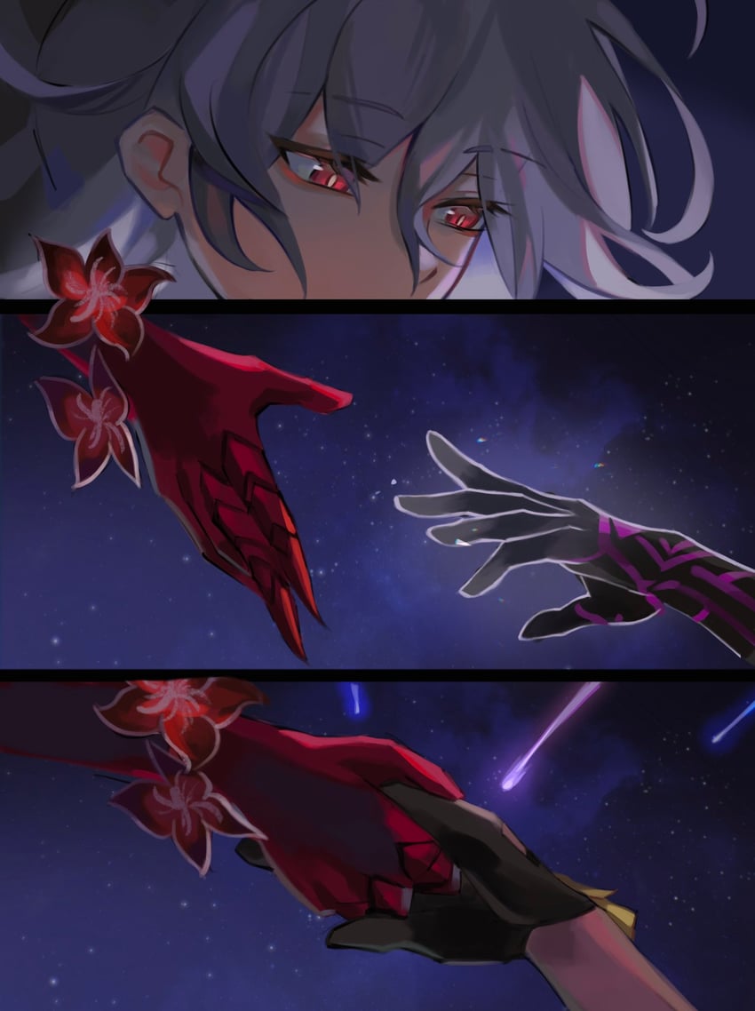 trailblazer, stelle, kiana kaslana, and acheron (honkai and 2 more) drawn by blue_(bluespring1513)