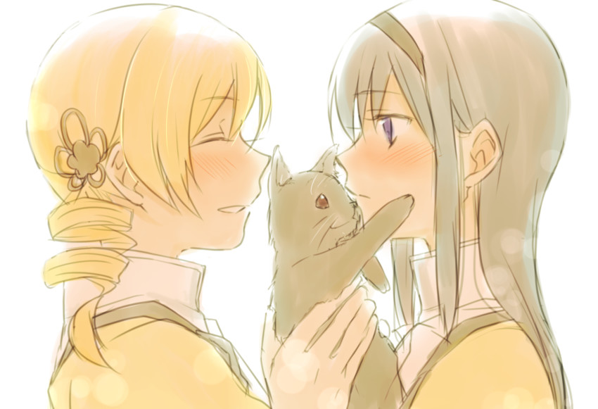 akemi homura and tomoe mami (mahou shoujo madoka magica) drawn by yuuhi_(arcadia)