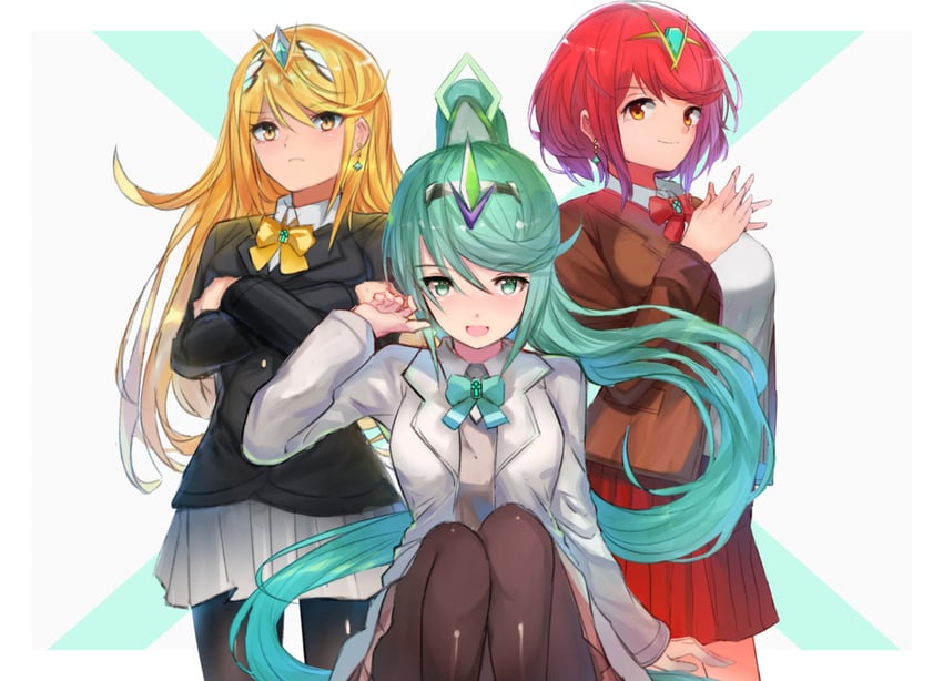 pyra, mythra, and pneuma (xenoblade chronicles and 1 more) drawn by tarbo_(exxxpiation)