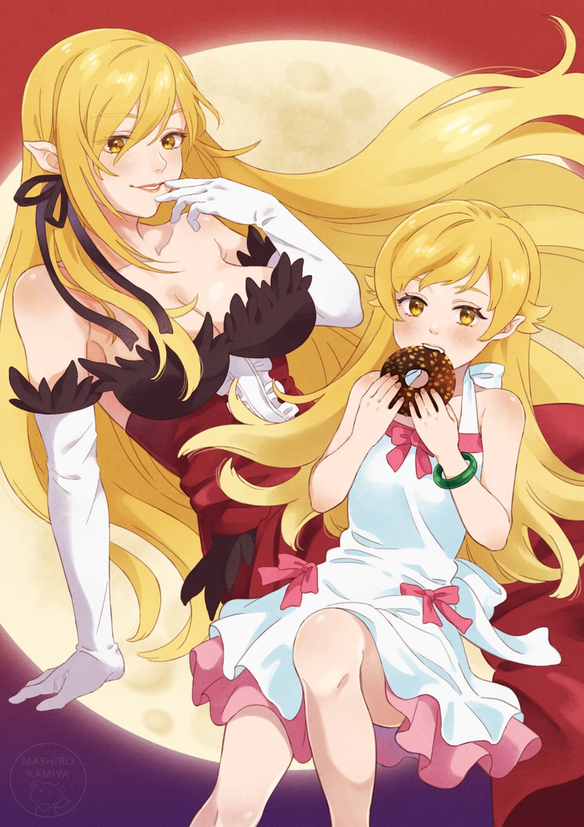 oshino shinobu and kiss-shot acerola-orion heart-under-blade (monogatari and 1 more) drawn by kaminr