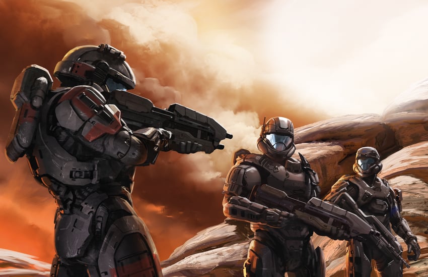 edward buck, michael "mickey" crespo, and kojo "romeo" agu (halo) drawn by isaac_hannaford