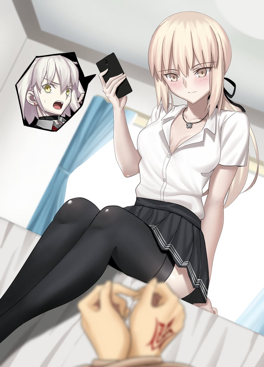 artoria pendragon, fujimaru ritsuka, jeanne d'arc alter, and saber alter (fate and 1 more) drawn by longdq3008