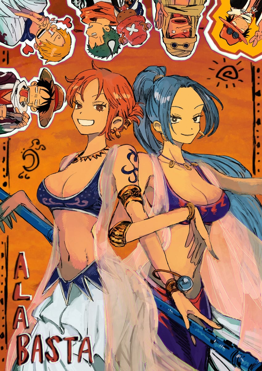 nami, monkey d. luffy, roronoa zoro, sanji, tony tony chopper, and 3 more (one piece) drawn by makenevemoiine