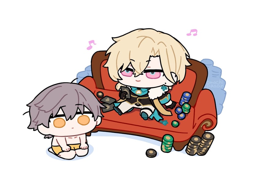 trailblazer, caelus, and aventurine (honkai and 1 more) drawn by omochi_binta